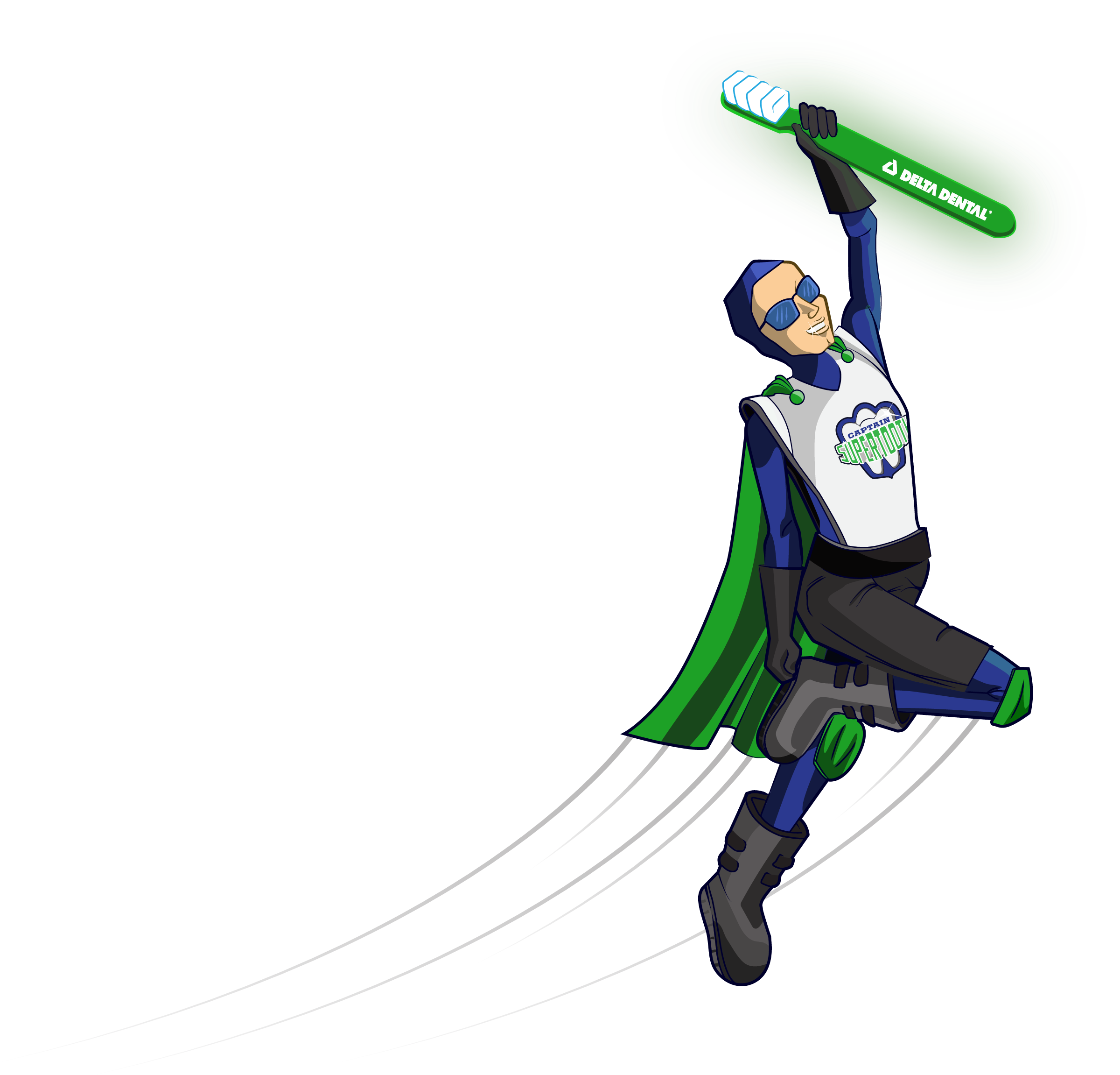 Captain Supertooth cartoon character flying